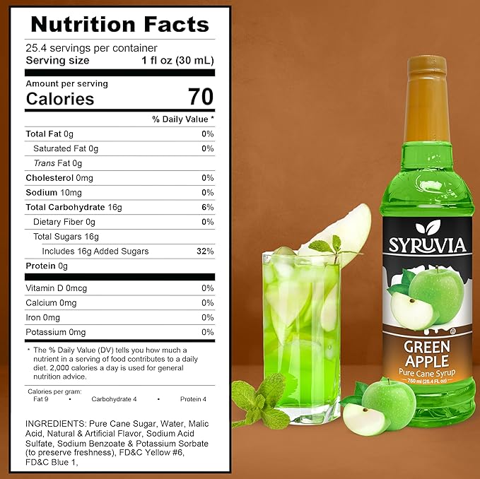 Syruvia Green Apple Syrup, Flavored Syrup for Drinks, Cocktails, Lemonades, Iced Teas, and Desserts – 25.4 fl oz