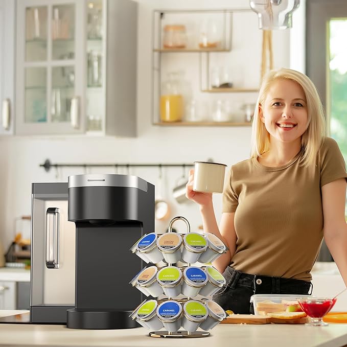 Coffee Pod Storage Organizer for K-Cup Pods, K Cup Holder,K Cup Carousel, Home Office Kitchen Counter Coffee Station Organizer (27 Pods Capacity-Gold)