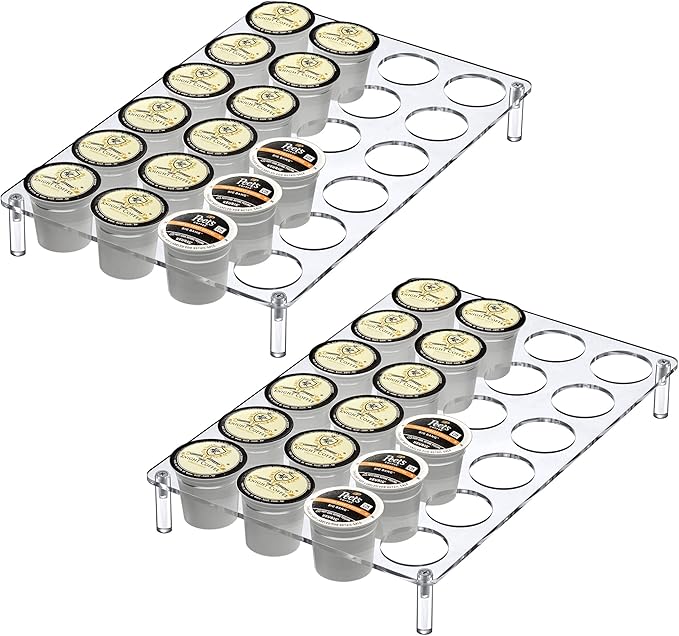 Amazing Abby 2-Pack 24-Slot Flat Acrylic Coffee Pod Holder, Large-Capacity Plastic Coffee Capsule Storage, BPA-Free and Shatter-Proof, Great for Use on Countertop or in Drawer, Up to 48 Keurig K-Cups