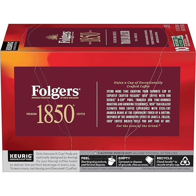 1850 by Folgers Trailblazer Medium Dark Roast Coffee, 10 Keurig K-Cup Pods