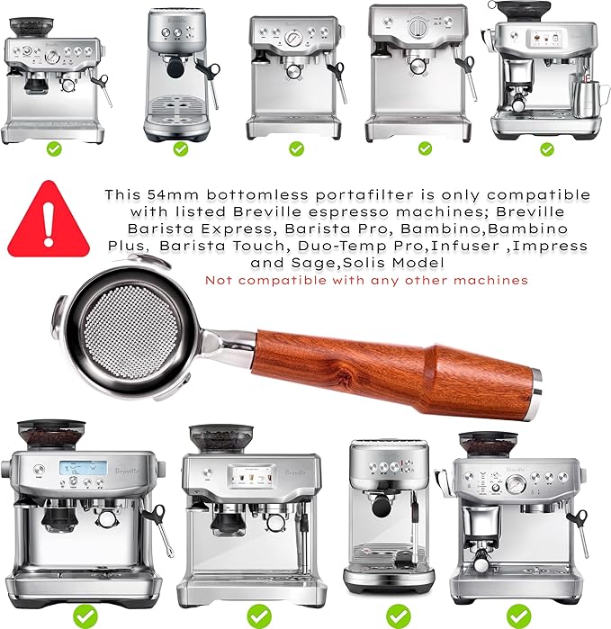 54mm Breville Espresso Machine Accessories Kit Includes Calibrated Tamper, Bottomless Portafilter, WDT Tool, Dosing Funnel, Puck Screen and Distribution Tool