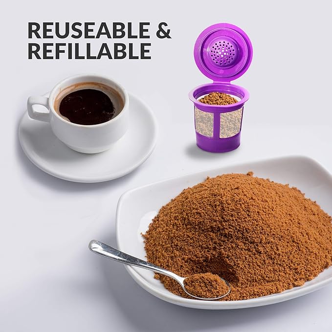 Reusable K Cups Coffee Filter Pod for Keurig 1.0 & 2.0 Machines - Coffee Scoop Funnel and 3 Pack K Cup Filters - Universal Refillable KCups - Fits K-Duo, K-Classic, K-Elite, K-Select, K-Cafe Brewers