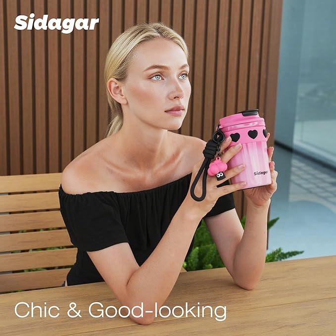 12 OZ Coffee Travel Mug Spill Proof Leak Proof, Stainless Steel Thermal Coffee Cup with Lid, Resuable Ceramic Lined Travel Water Cup for Hot and Cold, Portable Coffee Tumbler for Women, Pink