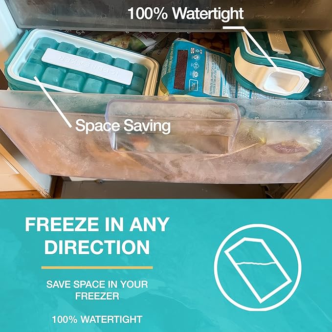 Ice Cube Tray with Lid - NO SPILL Innovative Patented Ice Tray for Freezer - NO TOUCH Silicone Ice Cube Tray for Freezer - This Ice Maker Makes 18 Cubes/Serv and 54/Day - Ice Cube Mold by ICEBREAKER