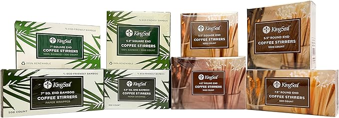 2000 Count | KingSeal Natural Birch Wood Coffee Beverage Stirrers, Stir Sticks, Waxing Sticks, Popsicle Sticks, 4.5 Inches, Round End - 2 Boxes x 1000 Stirrers