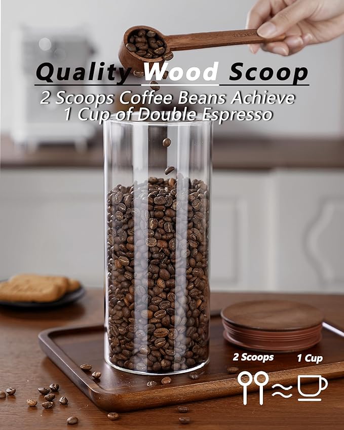 2PCS of 50floz Round Coffee Canister with Wooden Lids, Airtight Glass Coffee Jars for Ground Coffee, Coffee Beans Storage Container