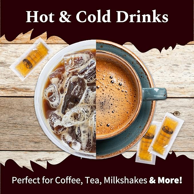 58Peaks Hazelnut Flavored Syrup Sweetener Packets for Hot and Cold Drinks | To-Go Syrup Flavoring Perfect for Coffee, Tea, Milkshake and More | Flavored Coffee Syrups for Travel | 15mL | 50-Pack