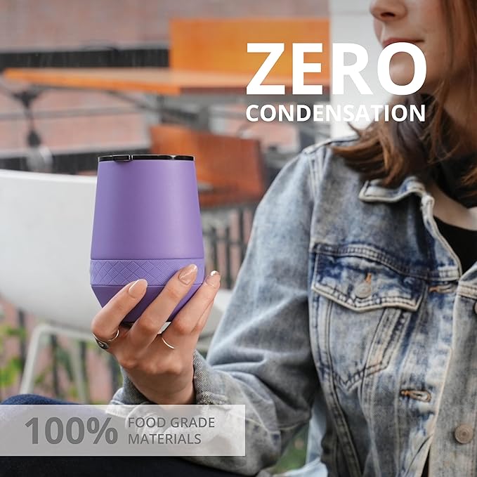 Elemental Recess Wine Tumbler - Triple Wall Insulated Stainless Steel Coffee Mug for Hot & Cold Drinks - Portable Cup with Shatterproof Sip Lid for Camping, Outdoor & Travel - 10oz - Lavender