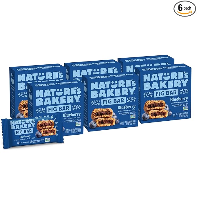 Nature’s Bakery Whole Wheat Fig Bars, Blueberry, Real Fruit, Vegan, Non-GMO, Snack bar, 6 Count (Pack of 6)