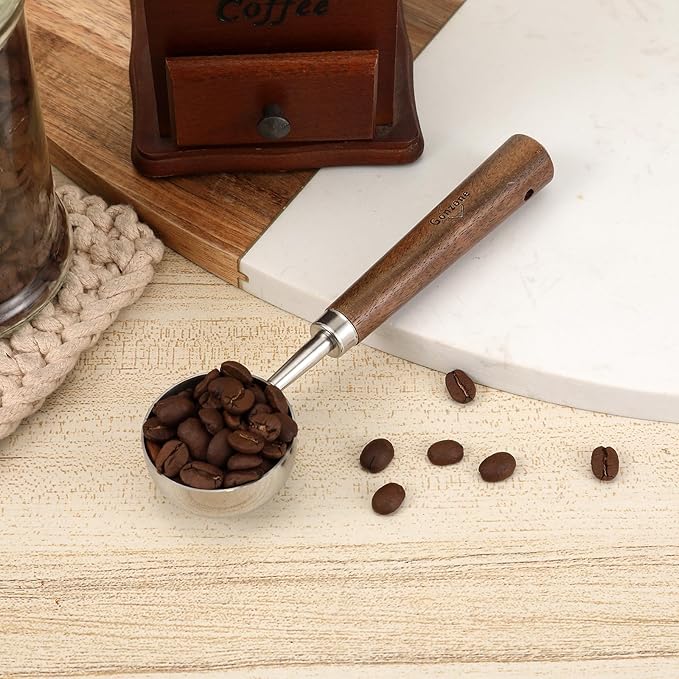 Vintage Coffee Measuring Spoon - 304 Stainless Steel, Coffee Scoop,10g Capacity, Walnut Handle - Perfect for Coffee, Tea, and More (Silver)