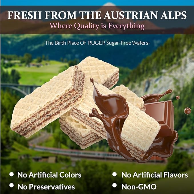 RUGER Sugar-Free Chocolate Wafers 1.6 Ounce (Pack of 12) - Deliciously Crisp and Guilt-Free Chocolate Treats with Natural Ingredients, Non-GMO, Vegan, No Artificial Colors or Flavors - Perfect for Weddings, Anniversaries, Birthdays, and Everyday Snacking