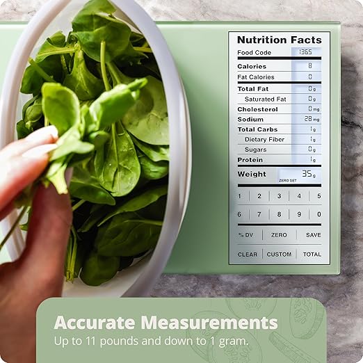 Greater Goods Nutrition Scale (Non‑Connected) – Food Grade Glass, 2,000 Food Codes Preloaded, Compact (9.33"x6.02"x0.91") for Portion Control & Meal Prep
