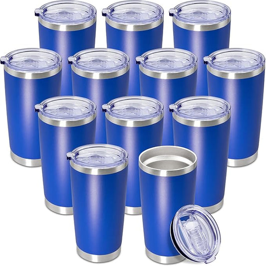 20 oz Tumbler Coffee Travel Tumblers Bulk with Lid Stainless Steel Double Wall Vacuum Insulated Mug Powder Coated Cups fit Car Cupholder for Hot and Cold - Dark Blue, 12Pack
