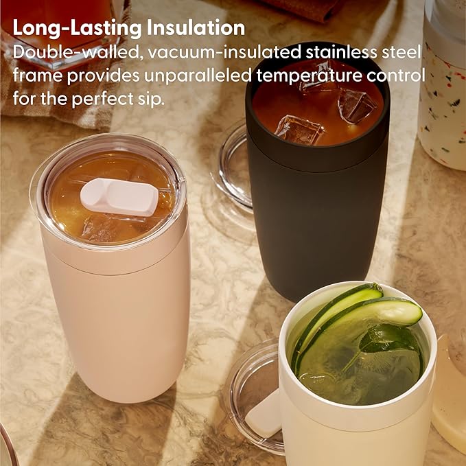 W&P Porter Insulated Tumbler 20 oz | No Metallic Aftertaste Ceramic Coated for Water, Coffee, & Tea | Wide Mouth Vacuum Insulated | Dishwasher Safe, Blush (Tone on Tone)