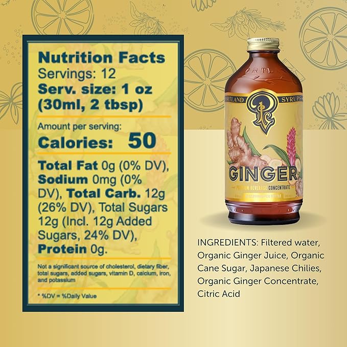 Portland Syrups Authentic Ginger Syrup - Premium Beverage Concentrate for Cocktails, Mocktails, Sodas, and More - Organic Ginger and Cane Sugar - 12oz bottle, 12-24 servings (Pack of 1)
