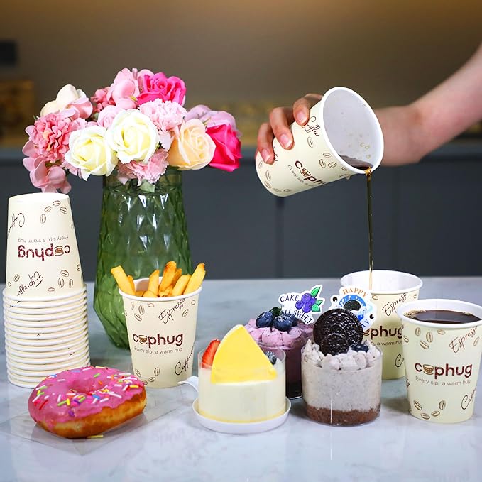 Cuphug 300 Pack 8 oz Coffee Cups with Lids, To Go Paper Cups with Sleeves and Stirring Sticks, Insulated Disposable Coffee Cups for Hot/Cold Drinks
