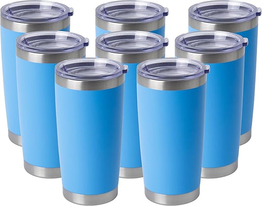 HASLE OUTFITTERS 20oz Stainless Steel Tumblers Bulk, Insulated Travel Cup with Lid, Double Wall Vacuum Coffee Mug for Cold & Hot Drinks 8 Pack, Royal Blue