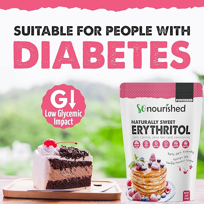 So Nourished Powdered Erythritol Sweetener - 1:1 Sugar Substitute, Keto - 0 Calorie, 0 Net Carb, Non-GMO (5 lbs / 80 oz)