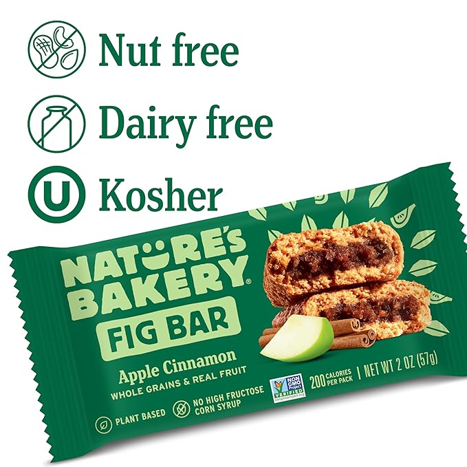 Nature’s Bakery Whole Wheat Fig Bars, Apple Cinnamon, Real Fruit, Vegan, Non-GMO, Snack bar, 6 Count (Pack of 6)