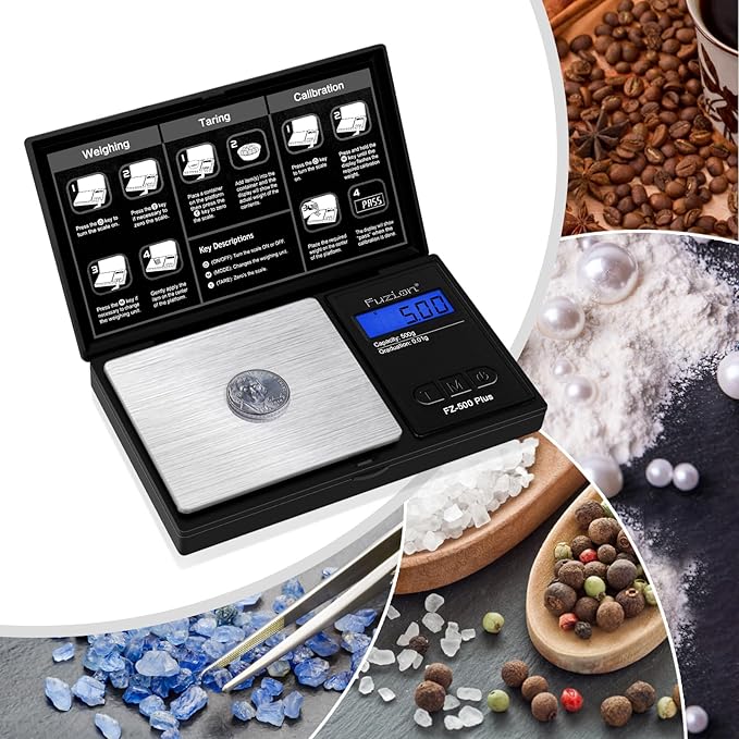Fuzion Digital Pocket Gram Scale .01 Gram Accuracy, 500g Small Coin Scale, Jewelry Scale, Digital Gram Scales for Food, Herb, Spice - Weight Gram and Oz