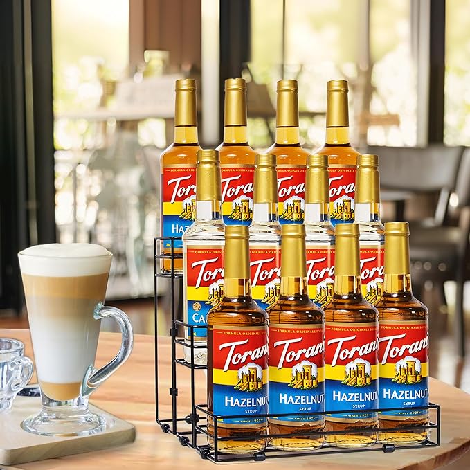 12 Bottles Coffee Syrup Rack Organizer, Coffee Syrup Stand Holder, 3 Tier Coffee Syrup Organizer for Coffee Bar Station, Wine Rack for Countertop, Bottle Display Shelf for Cocktail, Dressing