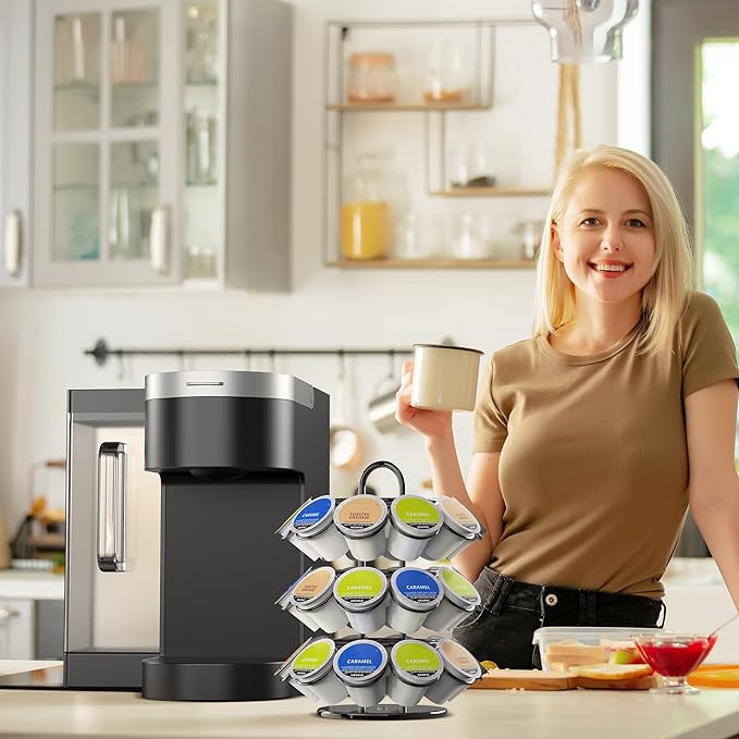 K Cup Holder, Coffee Pod Holder for Keurig, Coffee Pod Storage Organizer for K-cups, Compatible with Keurig Pods and Dolce Gusto, Holds 27 Pods, 360-Degrees Rotating -Black
