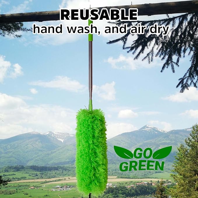 Cobweb Duster with Extension Pole, Bafezoze Ceiling Fan Duster with Long Handle, Spider Web Brush Flat Duster for Under Appliances High Ceilings Outdoor