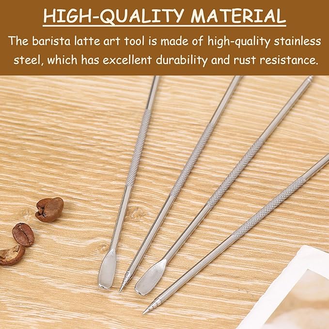 4 Barista 304 stainless steel decorative latte art pens and fancy coffee tools, suitable for baristas in coffee bars to create creative designs and decorations