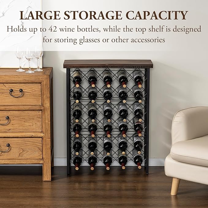 MyGift Wine Rack Freestanding Floor Stand, 9 Tier Wine Bottle Shelf - Holds up to 54 Bottles (with Wood)