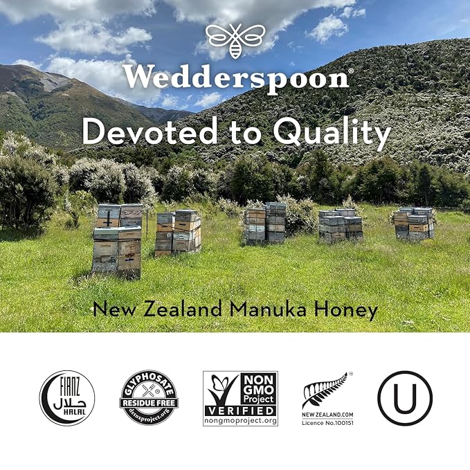 Wedderspoon Raw Premium Manuka Honey, 400+ MGO, 8.8 Oz, Unpasteurized New Zealand Honey, From Our Hives to Your Home