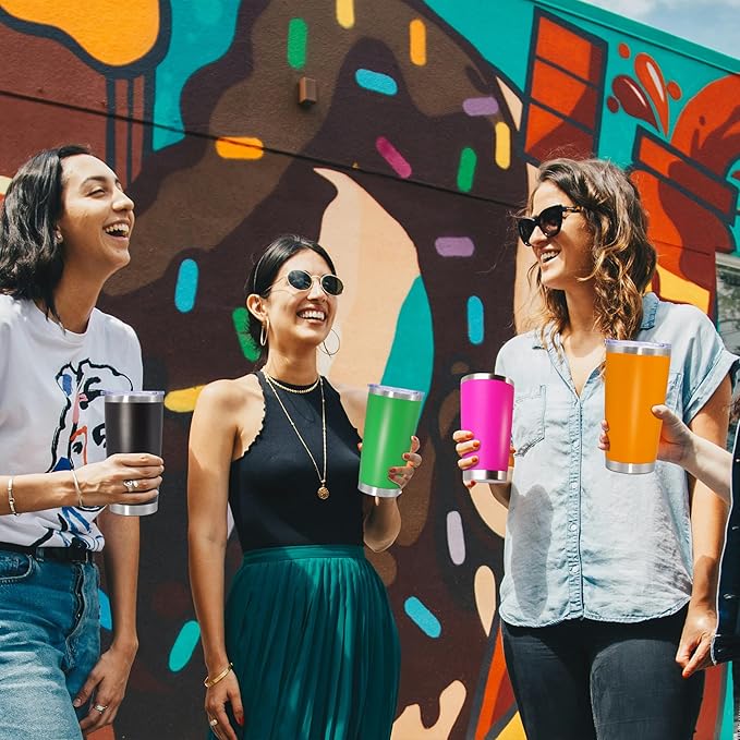 20 oz Tumbler Coffee Travel Tumblers Bulk with Lid Stainless Steel Double Wall Vacuum Insulated Mug Powder Coated Cups fit Car Cupholder for Hot and Cold - Black, 12Pack