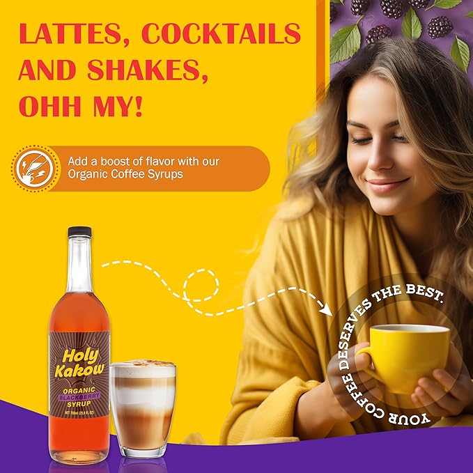 Holy Kakow Cafe Organic Blackberry Syrup - Blackberry Coffee Syrup, Organic Syrup for Coffee, Latte, Cocktail and Shake, Real Food Ingredients - 750ml