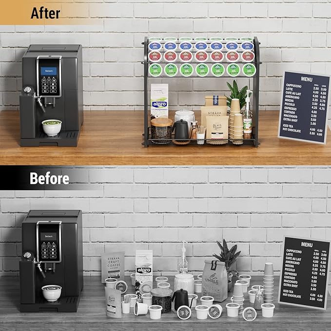 K Cup Pod Holder for Countertop – Pod Organizer & Coffee Bar Accessory for Home or Office, Easy to Assemble (Black)