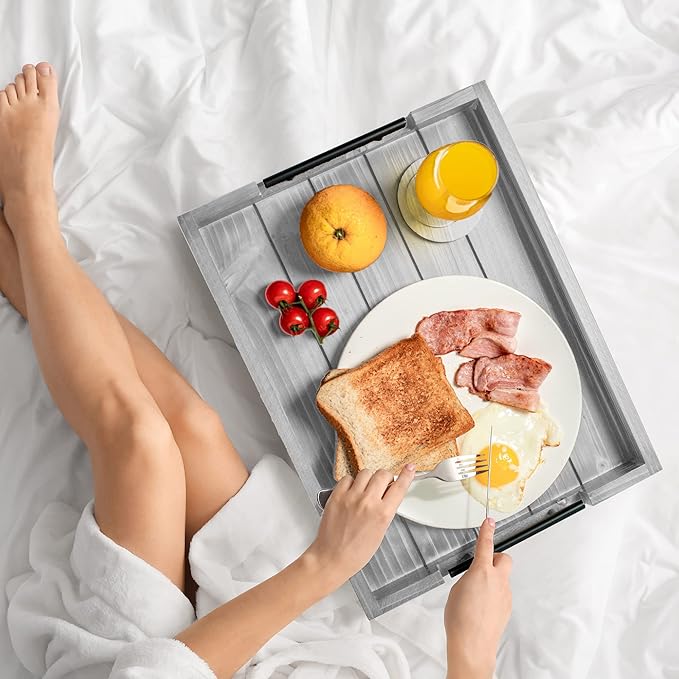 Coffee Table Tray Decorative, Serving Tray with Handles - 17x13 Inch Wood Tray for Ottoman, Breakfast