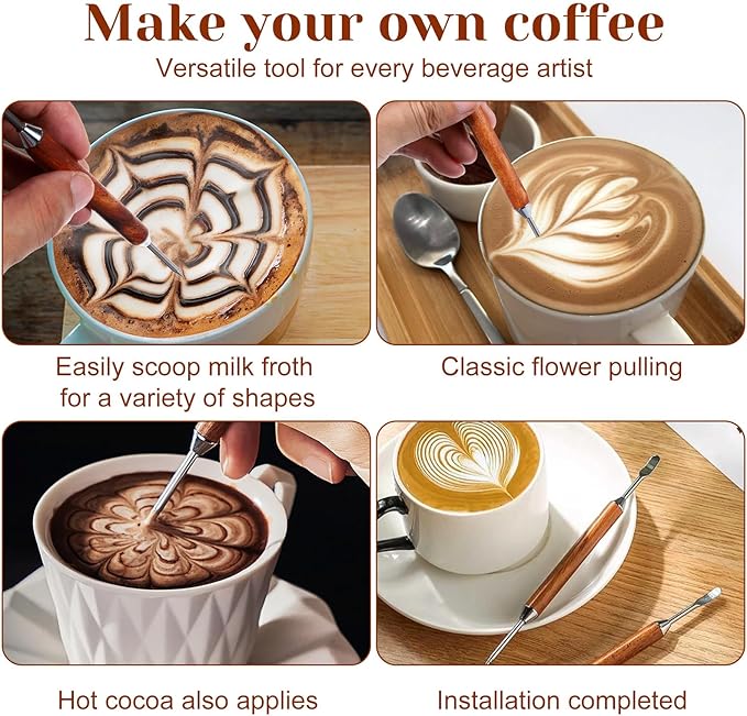 2Pcs Latte Art Pen Set, Stainless Steel Coffee Drawing Tool, Double-Ended Barista Accessories for Creating Professional Espresso Tools for Home & Cafe Use