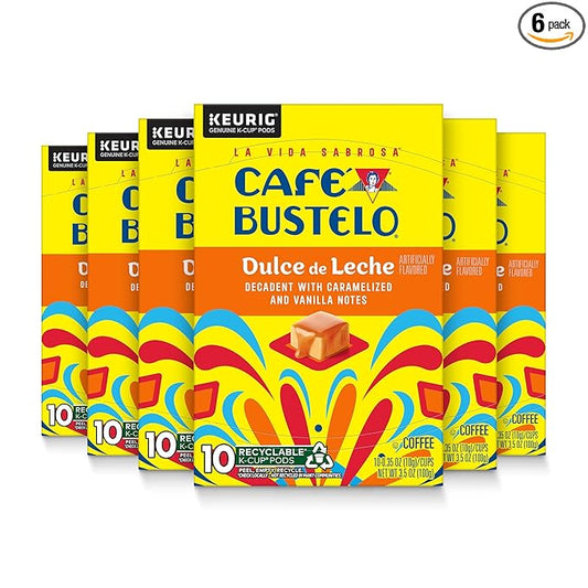 Café Bustelo Dulce de Leche Artificially Flavored Coffee, 10 Ct. K-Cup pods (Pack of 6)