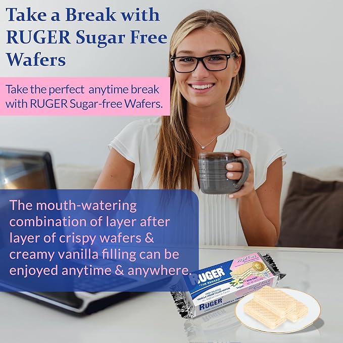 RUGER Sugar-Free Vanilla Wafers 1.6 Ounce (Pack of 12) - Delightfully Crisp & Creamy Treats - Natural Ingredients, Non-GMO, Vegan, No Artificial Colors/Flavors - Ideal for Desserts & Everyday Snacking
