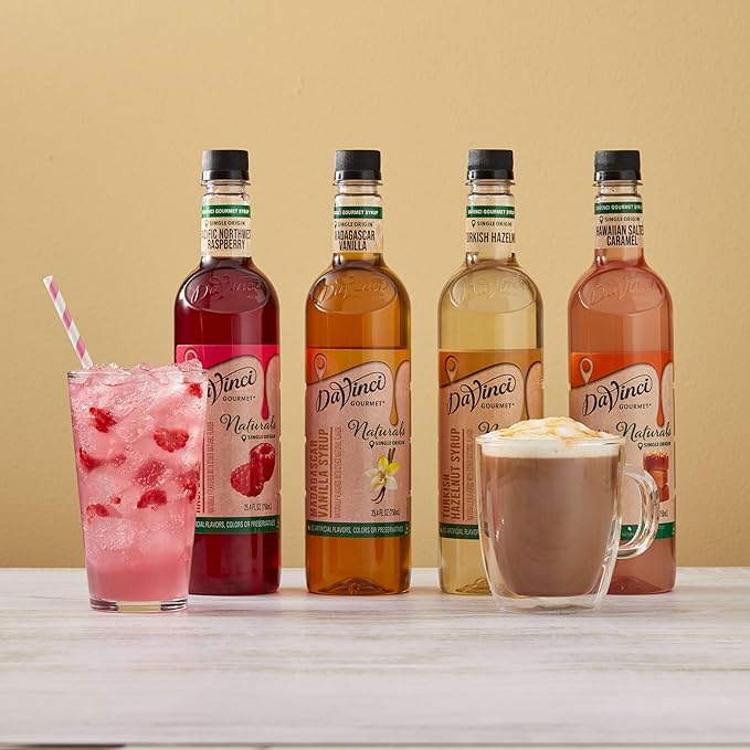 DaVinci Gourmet Naturals Syrup, Variety Pack - Hawaiian Salted Caramel, Madagascar Vanilla, Pacific Northwest Raspberry, Turkish Hazelnut (Pack of 4)