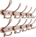 Dseap Coat Rack Wall Mounted - 5 Tri Hooks, Heavy Duty, Stainless Steel, Metal Coat Hook Rail for Coat Hat Towel Purse Robes Mudroom Bathroom Entryway (Rose Gold, Pack of 2)
