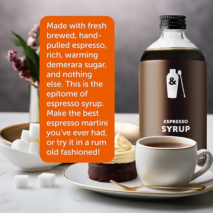 Shaker & Spoon Espresso Syrup, 16oz Flavored Syrups for Drinks, Espresso Flavored Mix Alternative, Cocktail Mixers, Cocktail Syrup, Non Alcoholic Drinks