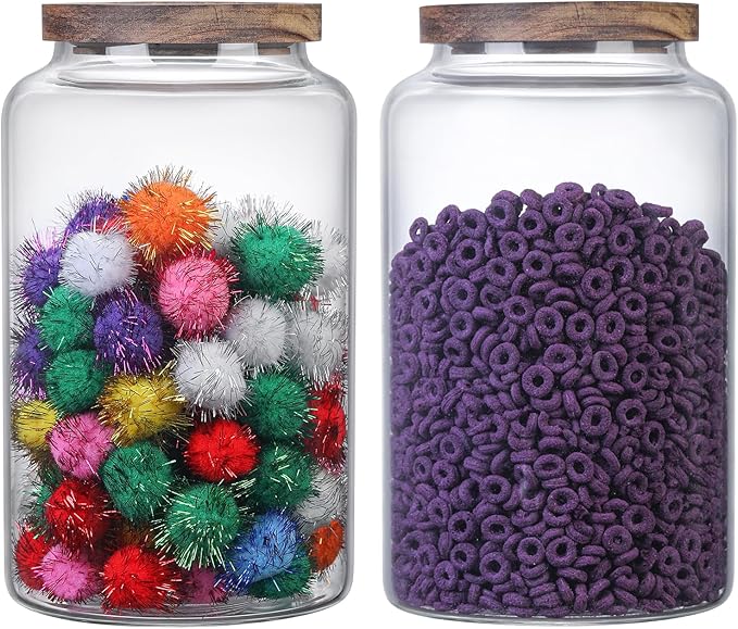 Glass Storage Jar with Lids Thicken Glass Coffee Canister Borosilicate Glass Food Containers for Spice Ground Nut Pasta Sugar Candy Tea (2800ml/94oz-2 PACK(No spoon))