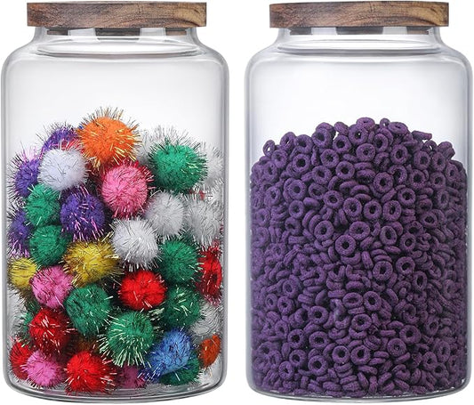 Glass Storage Jar with Lids Thicken Glass Coffee Canister Borosilicate Glass Food Containers for Spice Ground Nut Pasta Sugar Candy Tea (2800ml/94oz-2 PACK(No spoon))