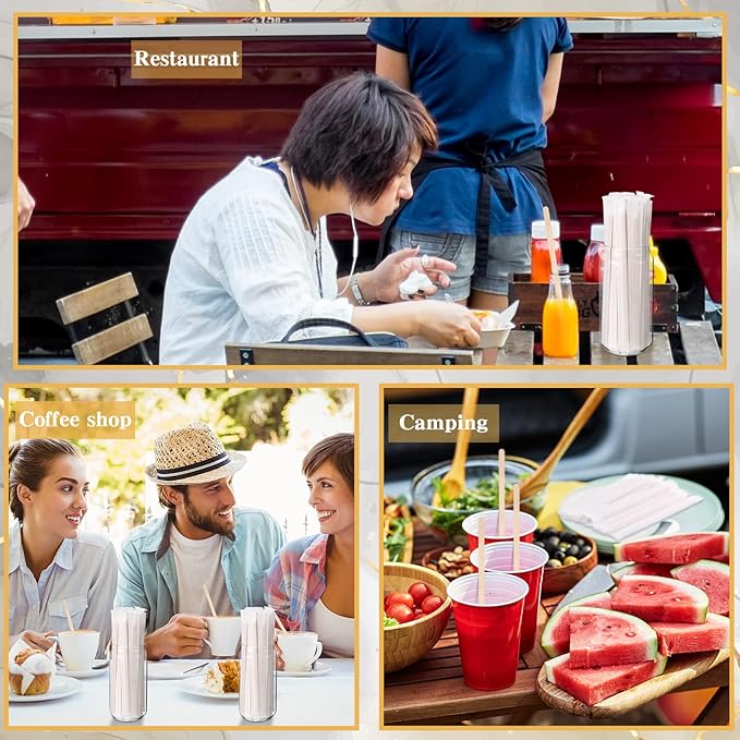 2000 Pcs Individually Wrapped Wooden Coffee Stirrers, Disposable Coffee Stir Sticks Round End Sticks Bulk Wood Stirrers for Cocktail Hot Drinks Restaurant Bar Home Office (7.5 Inch)