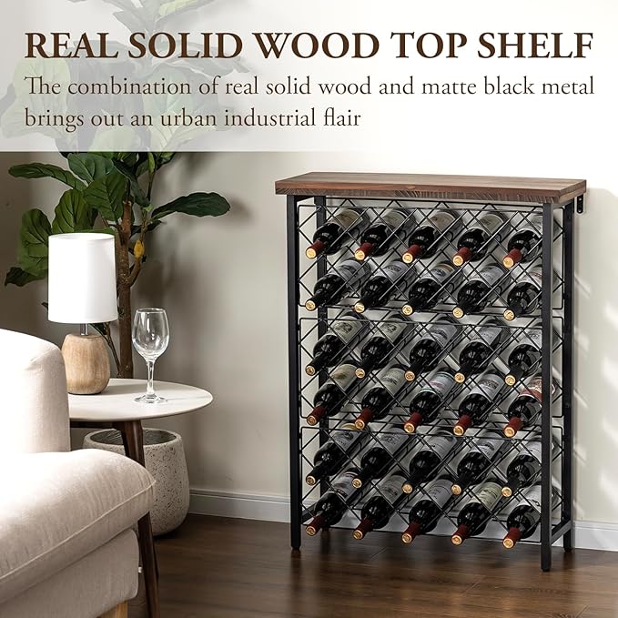 MyGift Wine Rack Freestanding Floor Stand, 9 Tier Wine Bottle Shelf - Holds up to 54 Bottles (with Wood)