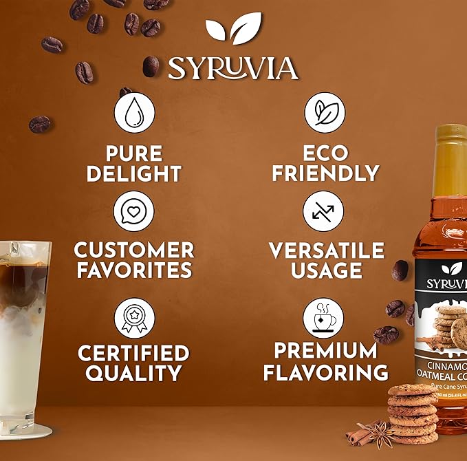 Syruvia Coffee Syrup, Cinnamon Oatmeal Cookie Flavored Syrup for Drinks, Lattes, and Desserts – 25.4 fl oz