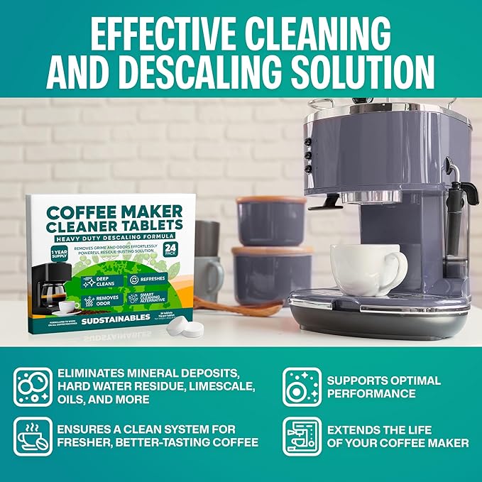 Coffee Maker Cleaner Tablets – Descaling & Cleaning Solution for Coffee Makers, Pot, Espresso Machines – Compatible with Breville, Miele, Keurig, DeLonghi, Nespresso & More – Removes Stains & Oils