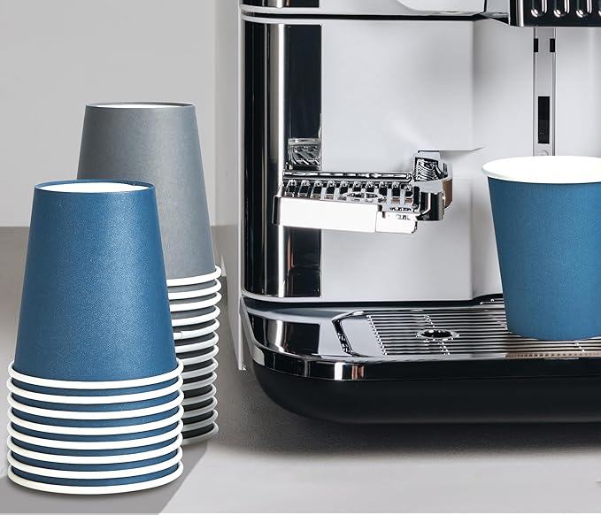 LITOPAK 100 Pack 12 oz Disposable Paper Coffee Cups with Lids for Coffee, Water, Juice, or Tea, Blue and Gray Hot Paper Cups for Home, Restaurant, Store, and Cafe
