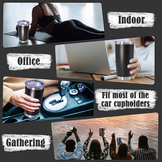 20 oz Tumbler Coffee Travel Tumblers Bulk with Lid Stainless Steel Double Wall Vacuum Insulated Mug Powder Coated Cups fit Car Cupholder for Hot and Cold - Black, 8Pack