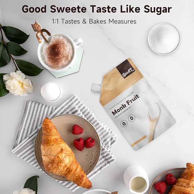 SPICEEL Monk Fruit Sweetener with Allulose - White Sugar Substitute, Coffee, Tea, without Erythritol, Gluten Free, Vegan, Keto Friendly, Sugar Replacement (8 oz)