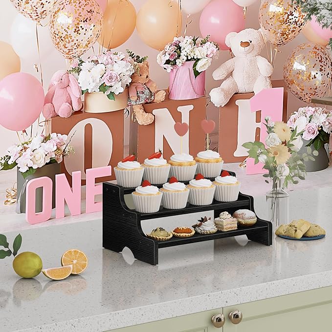 Wood Cologne Organizer for Men, 3 Tier Display Riser Stand with Handle, Perfume Organizer Cologne Stand, Retail Table Display Shelf for Craft Shows, Vendor Events, Black